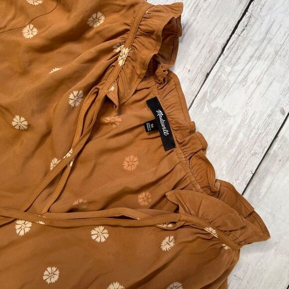 Madewell warm Hickory bloom dot tie-neck tiered min dress XS - Picture 4 of 10